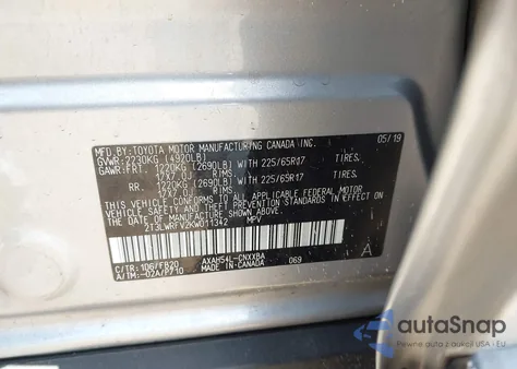 2019 Toyota Rav4 Hybrid Le z USA, uszkodzony, nr VIN 2T3LWRFV2KW011342